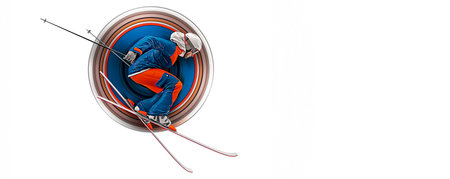 Realistic silhouette of a skiing on white background. The skier man doing a trick. Carving
