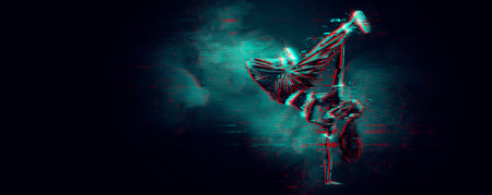 Abstract silhouette of a young hip-hop dancer, breake dancing woman isolated on black background. 3d render illustrationの写真素材