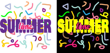 Summer vector illustration with colorful confetti on white and black backgrounds.のイラスト素材