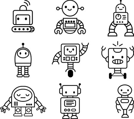 robot icon set, cute robot vector set, robot vector setのイラスト素材