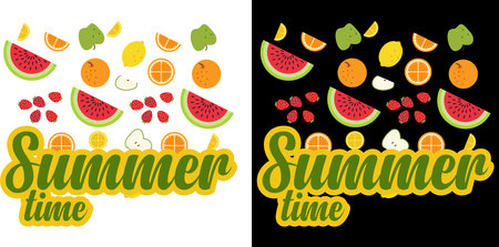 Summer time. Hand drawn lettering with fruits. Vector illustration.のイラスト素材