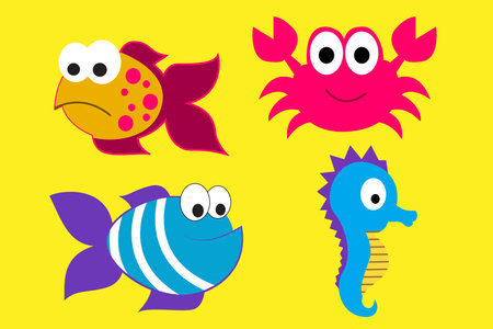 set of sea animals in cartoon style. vector illustration. eps10のイラスト素材