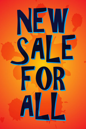 New sale for all. Hand drawn vector lettering on orange background.のイラスト素材