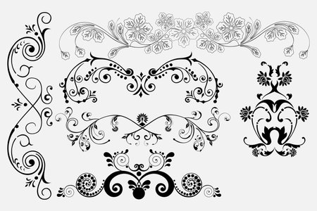 Set of decorative elements for design. Vector illustration. Black and white.のイラスト素材