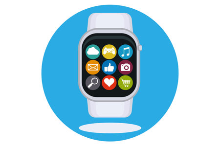 Smart watch with application icons. Vector illustration in a flat style.のイラスト素材