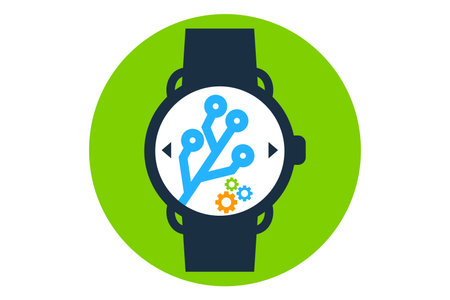 Smart watch with gears and cogs. Flat design vector illustration.のイラスト素材
