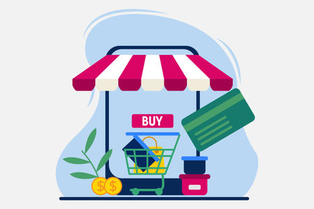 Shopping online, ecommerce concept. Vector illustration in flat styleのイラスト素材