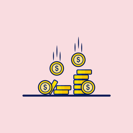 Coins and coins stack. Vector illustration in line art style.のイラスト素材