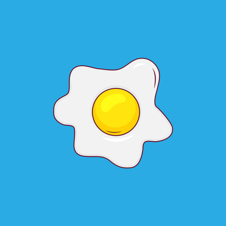 Fried egg vector icon in flat style isolated on blue background.のイラスト素材