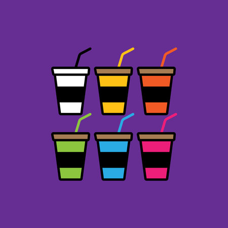 Colorful Paper Cups with Drinking Straws. Vector Illustration.のイラスト素材