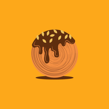 Chocolate donut vector icon in flat style isolated on orange backgroundのイラスト素材