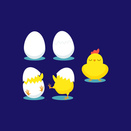 Cute chicken and eggs. Happy easter. Vector illustration.のイラスト素材