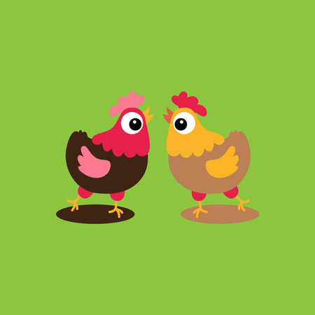 Cute cartoon chicken couple. Vector illustration in a flat style.のイラスト素材