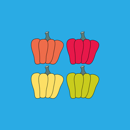 Illustration of peppers on a blue background. Vegetable icon.のイラスト素材