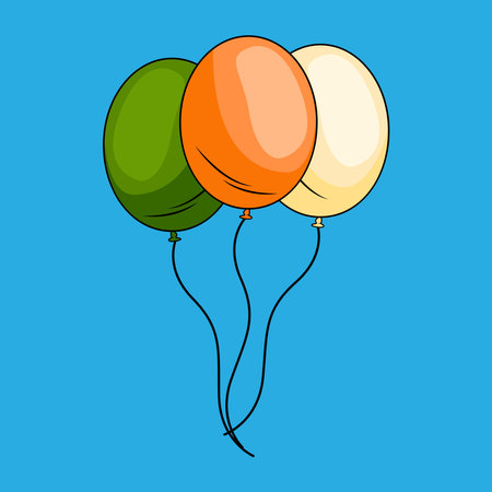 Colorful balloons on blue background. Vector illustration in cartoon style.のイラスト素材