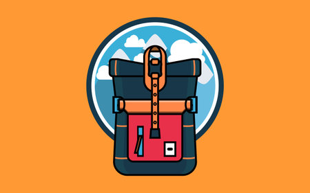 Hiking backpack icon. Vector illustration of a backpack icon in flat style.
