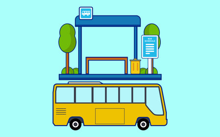 Bus stop vector illustration in flat design style. Bus station, bus stop, bus stop, bus stop, bus stop, bus stop, bus stop, bus stop, busのイラスト素材