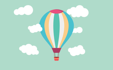 Hot air balloon flying in the sky. Vector illustration in flat styleのイラスト素材
