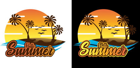 summer label with palm trees and sunset, vector illustration eps10のイラスト素材