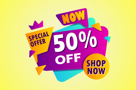 Sale 50% off, bubble banner design template, discount tag, vector illustration