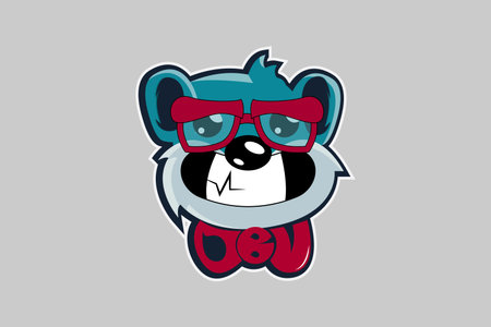 Vector illustration of a cartoon bear wearing glasses. Isolated on gray background.のイラスト素材