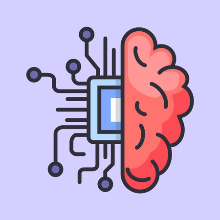 Artificial intelligence flat line icon. Vector illustration of brain with microchip.