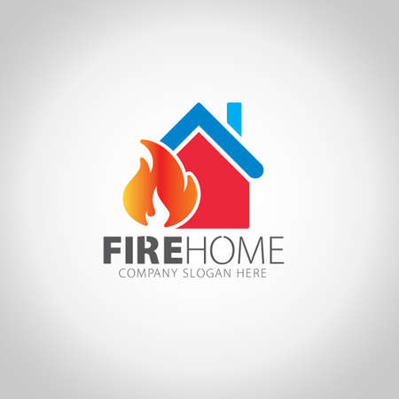 Fire Home with grey illustration background.のイラスト素材