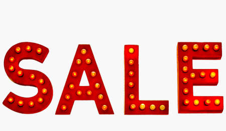 Lit Up Sale Sign isolated on white backgroundの写真素材