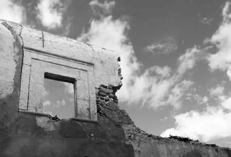 Derelict Building with Window, Sky and Cloudsの写真素材