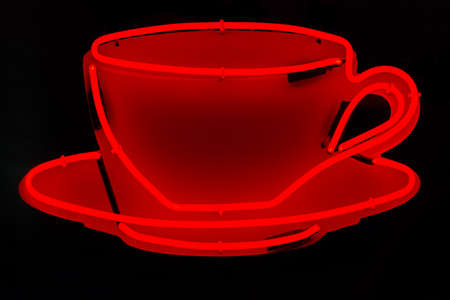 Glowing Red Neon Coffee Cup Signの写真素材