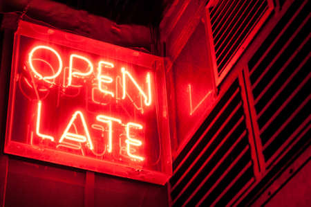 Red Neon Open Late Signの写真素材