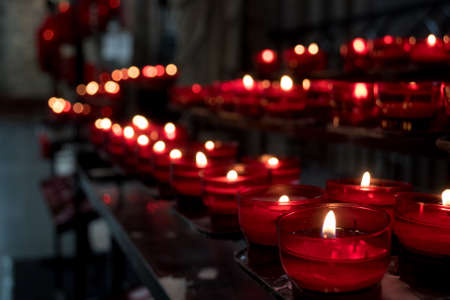 Red Remembrance Church Candles in Row