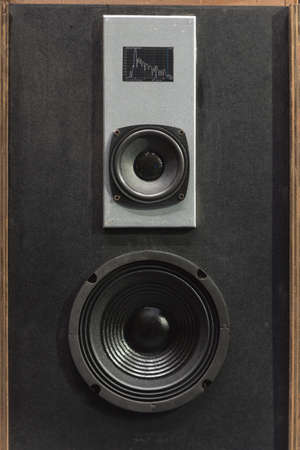 Old Style Wooden Electronic Music Speakers Stacked Next To Each Otherの写真素材