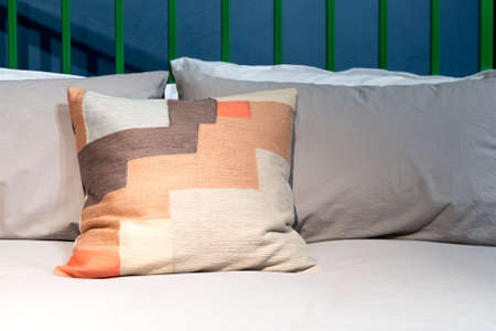 Orange and Brown Zig Zag Pillow on Gray Grey Breadsheets