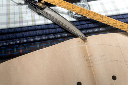 Tailoring Scissors, Measuring Tape, Swatches of Fabric and Paper