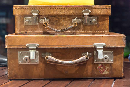 Two Vintage Suitcases Stackedの写真素材