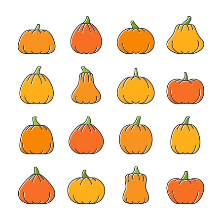 Set of halloween pumpkin icons in cartoon style illustration.のイラスト素材