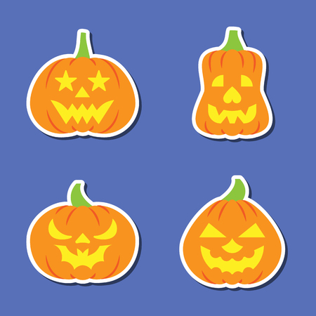 Set of halloween pumpkin face carving sticker icons.のイラスト素材