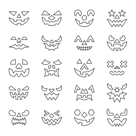 Set of halloween face icons in thin line style illustration.のイラスト素材
