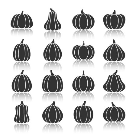 Set of halloween pumpkin black silhouette with reflection icons.のイラスト素材