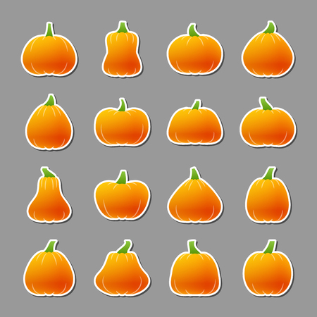 Set of halloween pumpkin sticker icons on grey background.のイラスト素材