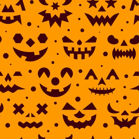 Halloween seamless pattern. Vector horror face illustration. Evil scary spooky eyes, angry ghost teeth background. Season celebration symbol. Print, wrapping, packaging design. Banner invitation partyのイラスト素材