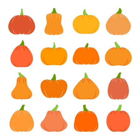 Colorful Halloween Pumpkin icon set. Flat design symbol collection. Color concept for web, infographic, print, card, office, banner, poster, card, flyer. Sign isolated on white vector illustrationのイラスト素材