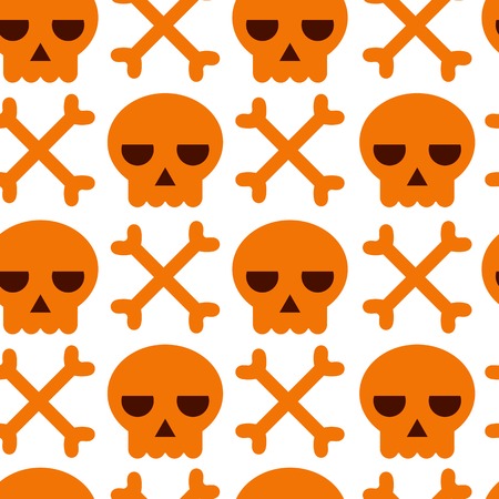 Caution seamless pattern. Vector Skull and bones background. Danger warning, keep out design. Halloween treat or trick party illustration. Print, wrapping, textile, card, banner, flyer, tag conceptのイラスト素材