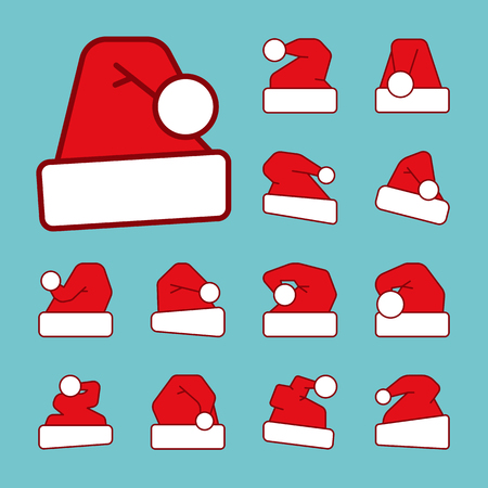 Santa hat outline with red color fill icon set.のイラスト素材