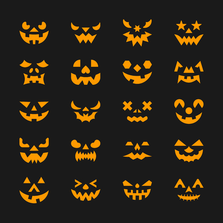 Halloween face set. Flat design symbol collection. Color icon concept for web, infographic, print, card, office, business style, baner, sticker, badge.のイラスト素材