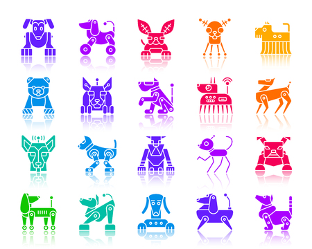 Robot Dog silhouette icons set. Web sign kit of pet. Character monochrome pictogram collection includes transformer, machine, cyborg. Simple robot dog symbol with reflection Vector Icon shape isolatedのイラスト素材