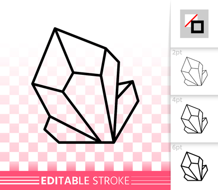 Ruby crystal thin line icon. Outline web sign of gemstone. Mineral linear pictogram with different stroke width. Simple vector symbol, transparent background. Crystal editable stroke icon without fillのイラスト素材