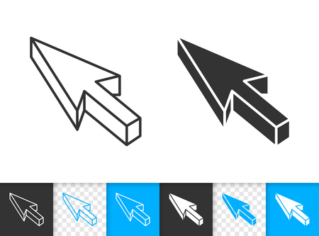 Mouse Cursor black linear and silhouette icons. Thin line sign of arrow. Click outline pictogram isolated on white, color, transparent background. Vector Icon shape. Mouse Cursor simple symbol closeupのイラスト素材