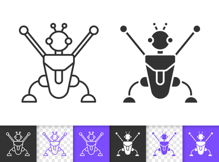 Robot black linear and silhouette icons. Thin line sign of transformer. Machine outline pictogram isolated on white, color, transparent background. Vector Icon shape. Robot simple symbol closeupのイラスト素材